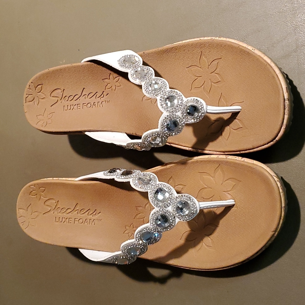 Skechers Bizzy Bare white embellished wedge sandal